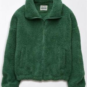 American Eagle Outfitters Green Zip-Up Bear Hug Sherpa Sweatshirt size XS/S